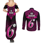 sydney-sixers-cricket-couples-matching-summer-maxi-dress-and-long-sleeve-button-shirts-2023-unique-indigenous-art-mix-polynesian-pattern