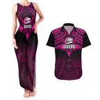 sydney-sixers-cricket-couples-matching-tank-maxi-dress-and-hawaiian-shirt-2023-unique-indigenous-art-mix-polynesian-pattern