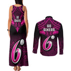 sydney-sixers-cricket-couples-matching-tank-maxi-dress-and-long-sleeve-button-shirts-2023-unique-indigenous-art-mix-polynesian-pattern