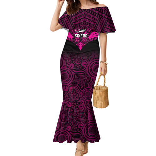 sydney-sixers-cricket-family-matching-mermaid-dress-and-hawaiian-shirt-2023-unique-indigenous-art-mix-polynesian-pattern
