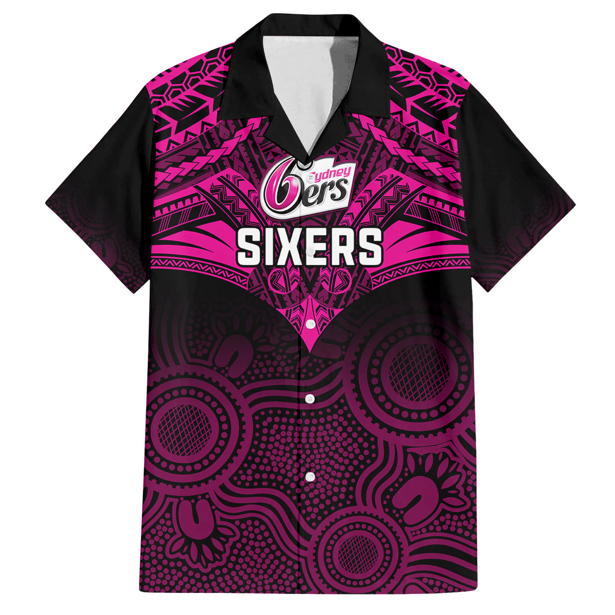 sydney-sixers-cricket-family-matching-off-shoulder-maxi-dress-and-hawaiian-shirt-2023-unique-indigenous-art-mix-polynesian-pattern