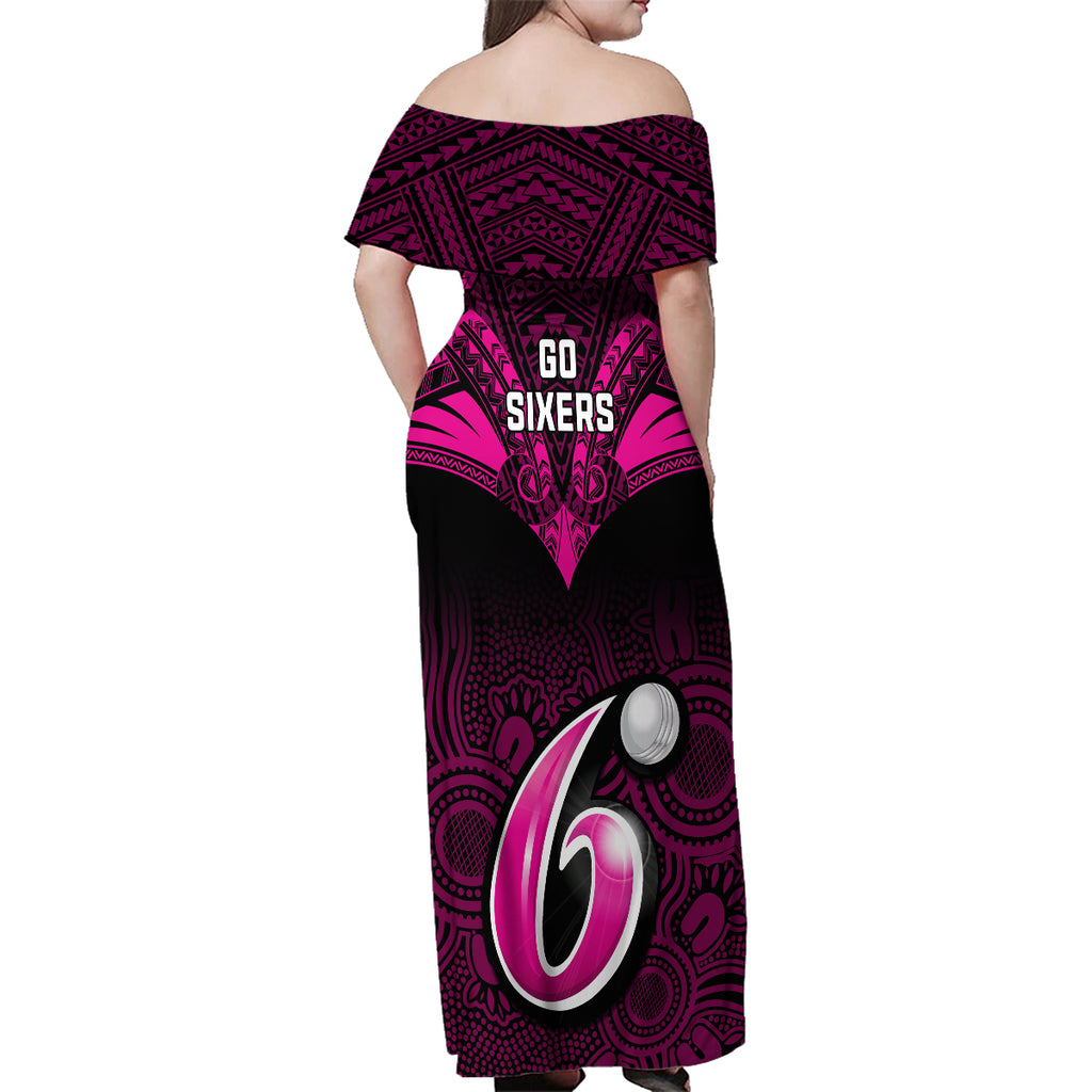 sydney-sixers-cricket-family-matching-off-shoulder-maxi-dress-and-hawaiian-shirt-2023-unique-indigenous-art-mix-polynesian-pattern