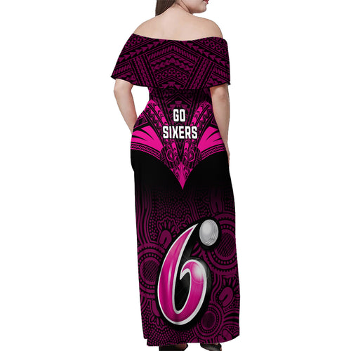 sydney-sixers-cricket-family-matching-off-shoulder-maxi-dress-and-hawaiian-shirt-2023-unique-indigenous-art-mix-polynesian-pattern