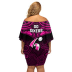 Sydney Sixers Cricket Family Matching Off Shoulder Short Dress and Hawaiian Shirt 2023 Unique Indigenous Art Mix Polynesian Pattern LT14