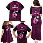 sydney-sixers-cricket-family-matching-puletasi-dress-and-hawaiian-shirt-2023-unique-indigenous-art-mix-polynesian-pattern
