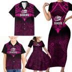 sydney-sixers-cricket-family-matching-short-sleeve-bodycon-dress-and-hawaiian-shirt-2023-unique-indigenous-art-mix-polynesian-pattern