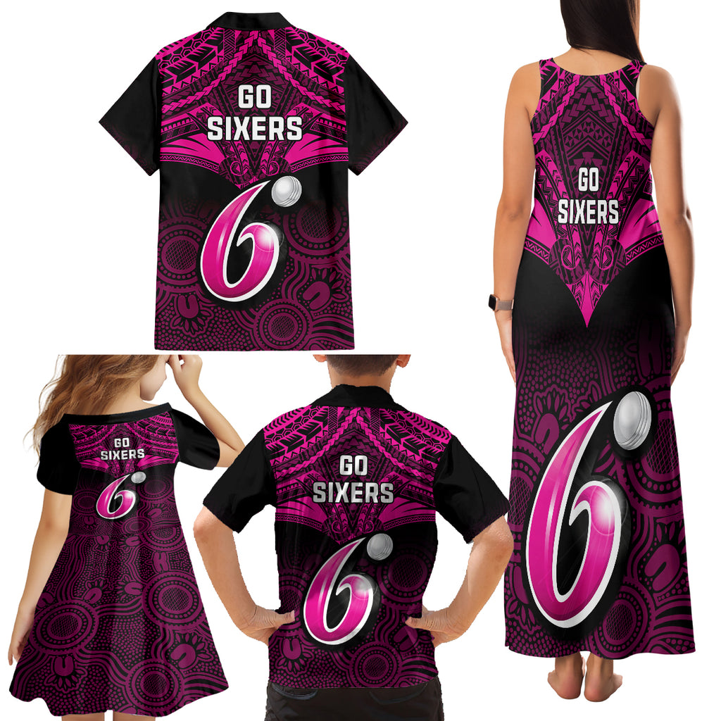 sydney-sixers-cricket-family-matching-tank-maxi-dress-and-hawaiian-shirt-2023-unique-indigenous-art-mix-polynesian-pattern