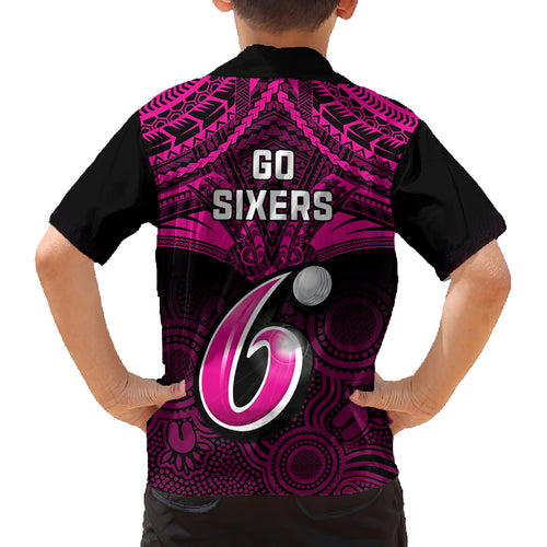 sydney-sixers-cricket-kid-hawaiian-shirt-2023-unique-indigenous-art-mix-polynesian-pattern