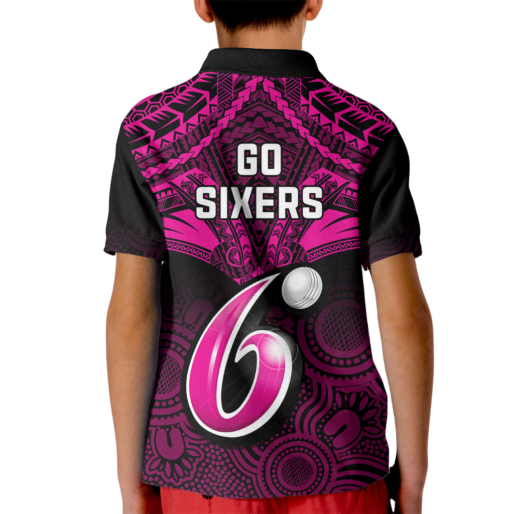 sydney-sixers-cricket-kid-polo-shirt-2023-unique-indigenous-art-mix-polynesian-pattern