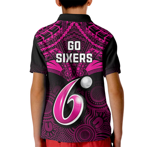 sydney-sixers-cricket-kid-polo-shirt-2023-unique-indigenous-art-mix-polynesian-pattern