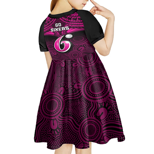 sydney-sixers-cricket-kid-short-sleeve-dress-2023-unique-indigenous-art-mix-polynesian-pattern