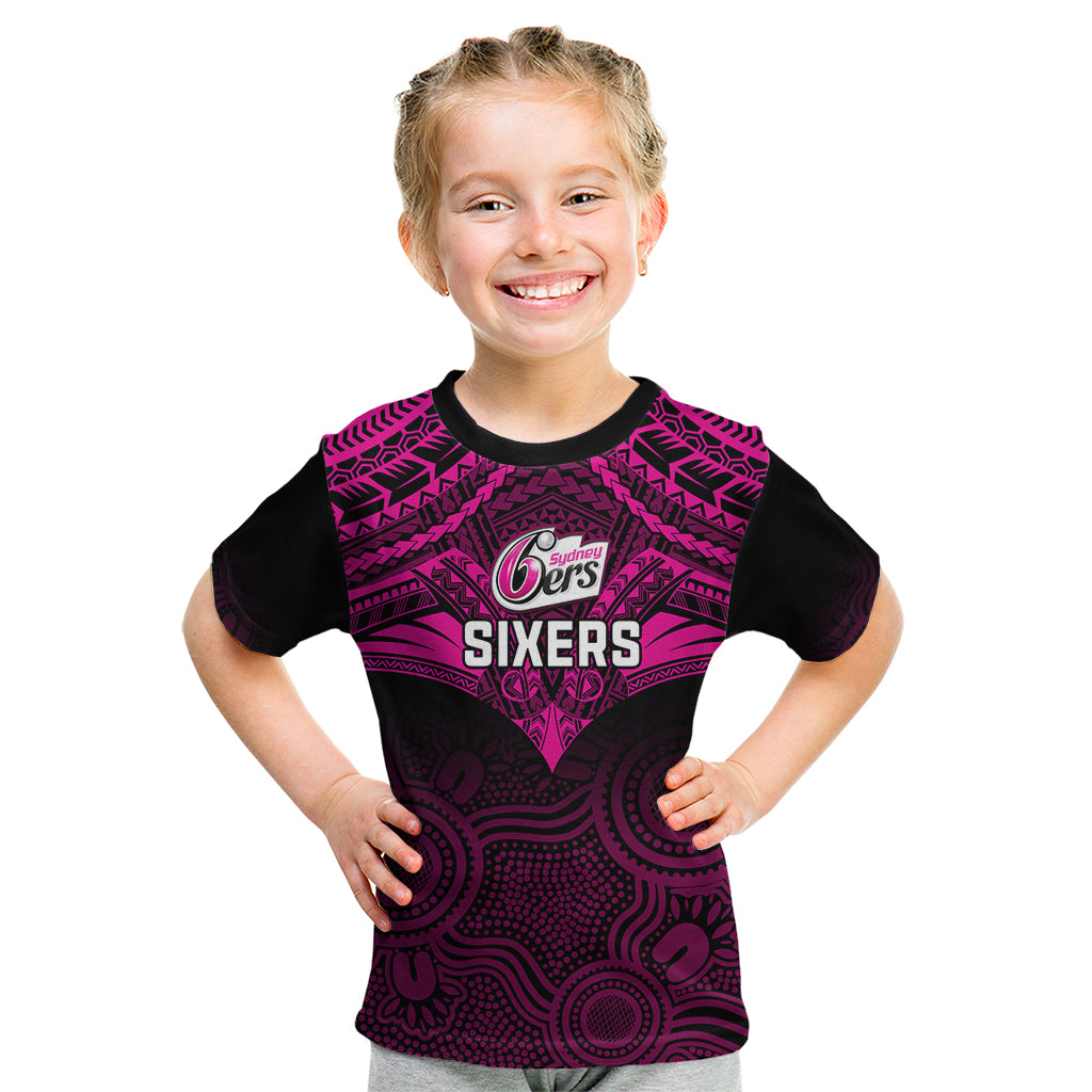 sydney-sixers-cricket-kid-t-shirt-2023-unique-indigenous-art-mix-polynesian-pattern