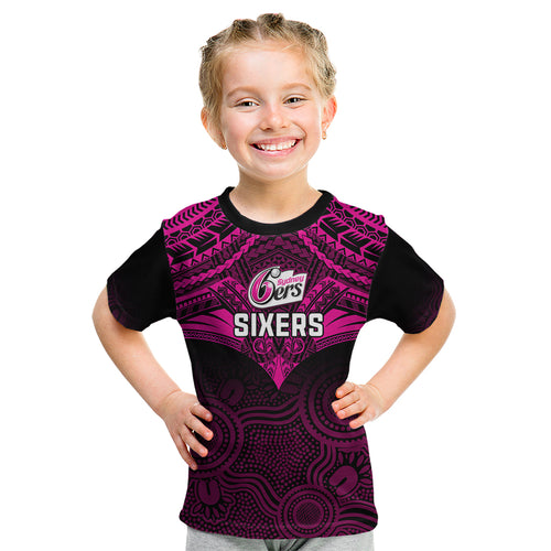 sydney-sixers-cricket-kid-t-shirt-2023-unique-indigenous-art-mix-polynesian-pattern