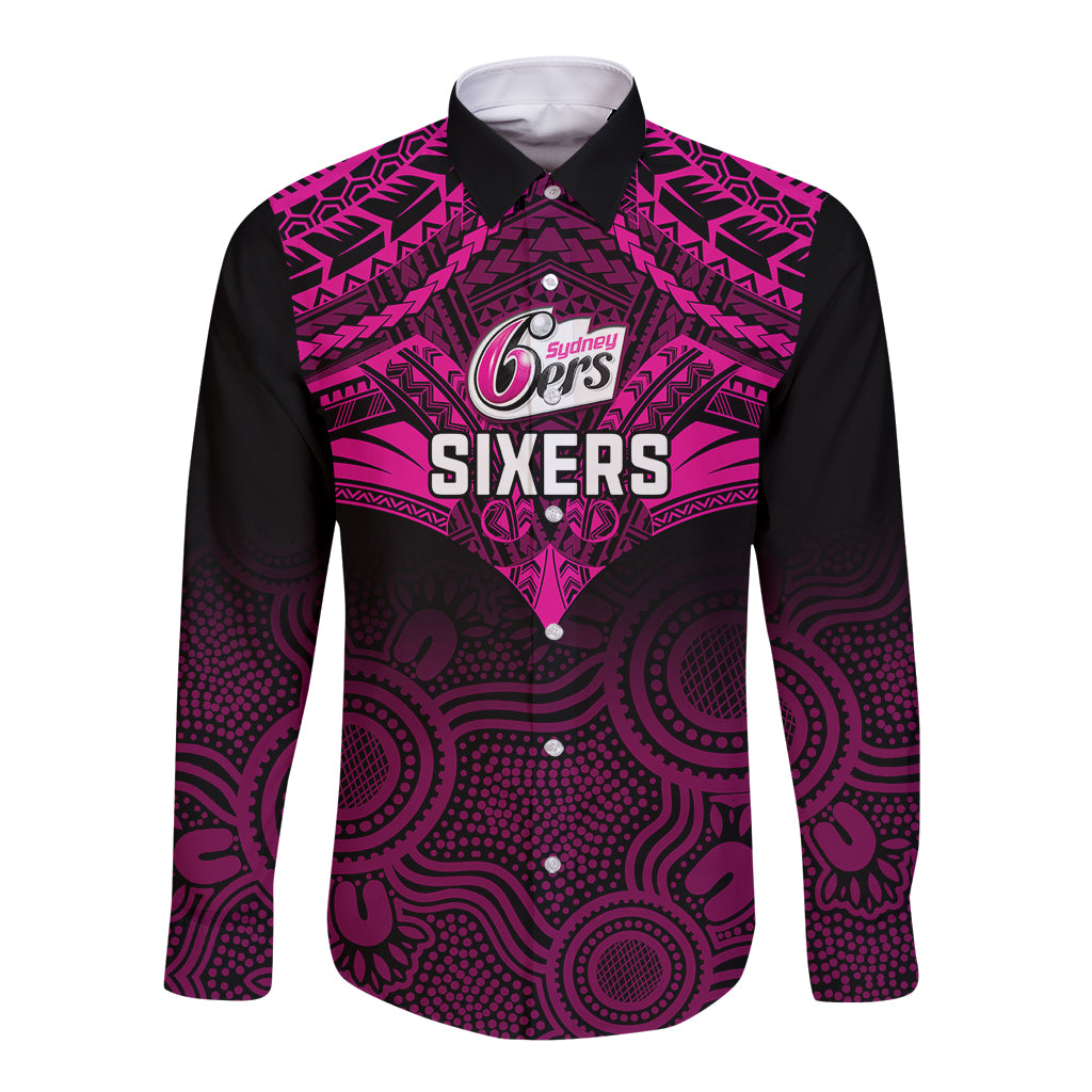 sydney-sixers-cricket-long-sleeve-button-shirt-2023-unique-indigenous-art-mix-polynesian-pattern