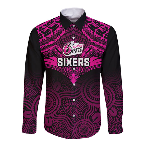 sydney-sixers-cricket-long-sleeve-button-shirt-2023-unique-indigenous-art-mix-polynesian-pattern