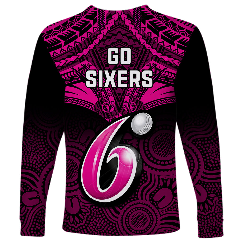 sydney-sixers-cricket-long-sleeve-shirt-2023-unique-indigenous-art-mix-polynesian-pattern