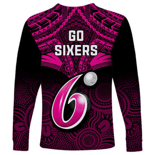 sydney-sixers-cricket-long-sleeve-shirt-2023-unique-indigenous-art-mix-polynesian-pattern