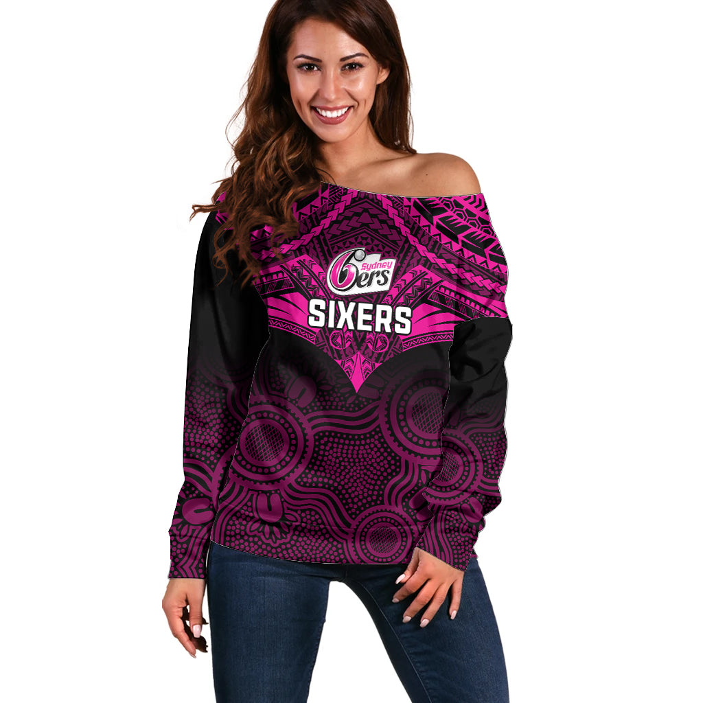 sydney-sixers-cricket-off-shoulder-sweater-2023-unique-indigenous-art-mix-polynesian-pattern