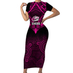 sydney-sixers-cricket-short-sleeve-bodycon-dress-2023-unique-indigenous-art-mix-polynesian-pattern