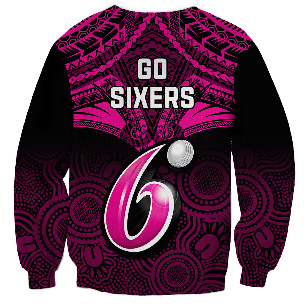 sydney-sixers-cricket-sweatshirt-2023-unique-indigenous-art-mix-polynesian-pattern