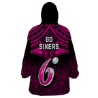 sydney-sixers-cricket-wearable-blanket-hoodie-2023-unique-indigenous-art-mix-polynesian-pattern