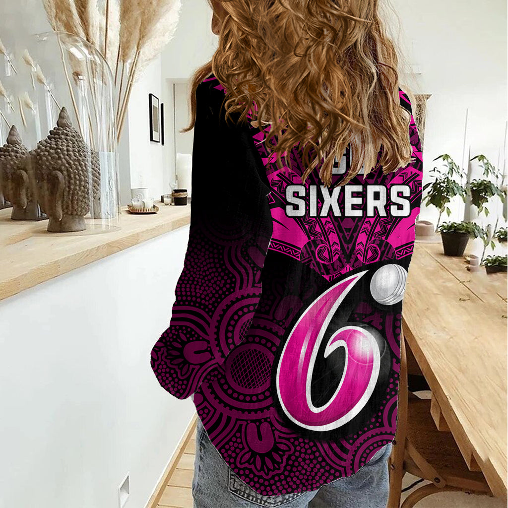 Sydney Sixers Cricket Women Casual Shirt 2023 Unique Indigenous Art Mix Polynesian Pattern LT14