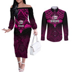 custom-sydney-sixers-cricket-couples-matching-off-the-shoulder-long-sleeve-dress-and-long-sleeve-button-shirts-2023-unique-indigenous-art-mix-polynesian-pattern
