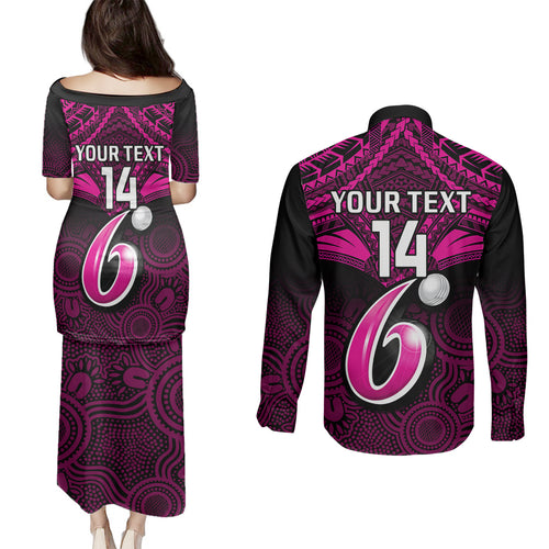 custom-sydney-sixers-cricket-couples-matching-puletasi-dress-and-long-sleeve-button-shirts-2023-unique-indigenous-art-mix-polynesian-pattern