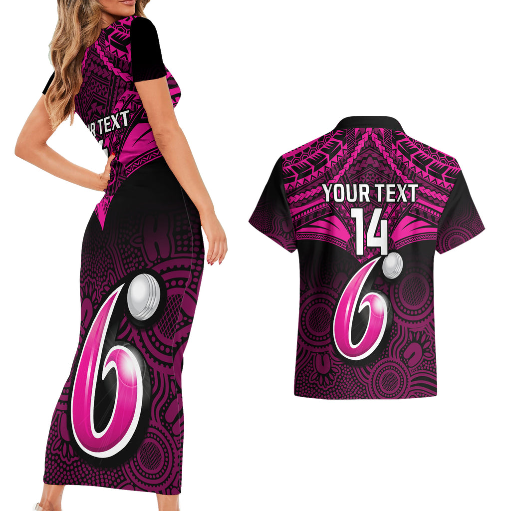custom-sydney-sixers-cricket-couples-matching-short-sleeve-bodycon-dress-and-hawaiian-shirt-2023-unique-indigenous-art-mix-polynesian-pattern