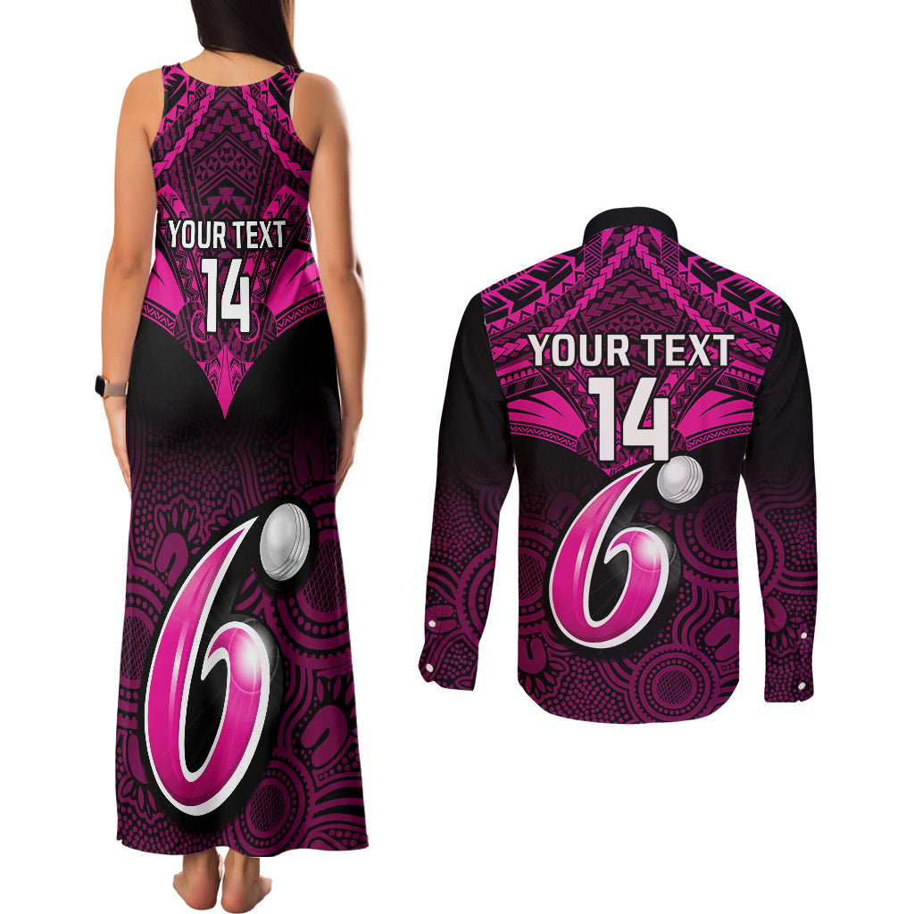 custom-sydney-sixers-cricket-couples-matching-tank-maxi-dress-and-long-sleeve-button-shirts-2023-unique-indigenous-art-mix-polynesian-pattern
