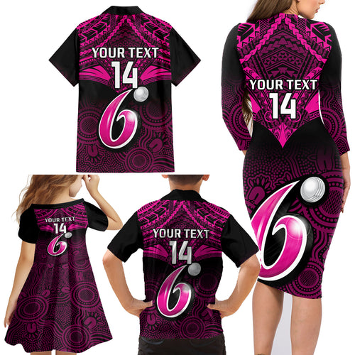 custom-sydney-sixers-cricket-family-matching-long-sleeve-bodycon-dress-and-hawaiian-shirt-2023-unique-indigenous-art-mix-polynesian-pattern