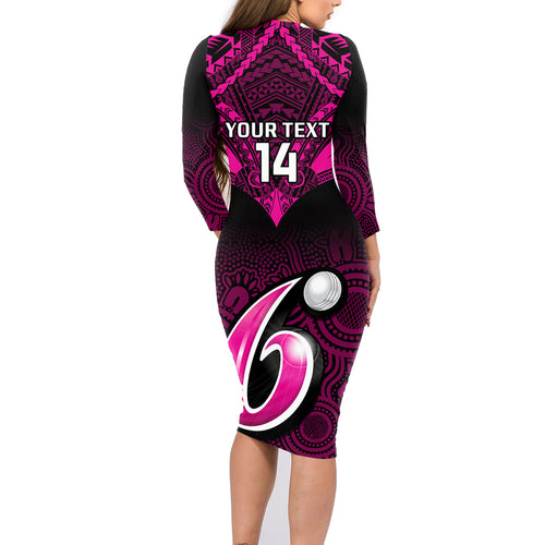 custom-sydney-sixers-cricket-family-matching-long-sleeve-bodycon-dress-and-hawaiian-shirt-2023-unique-indigenous-art-mix-polynesian-pattern