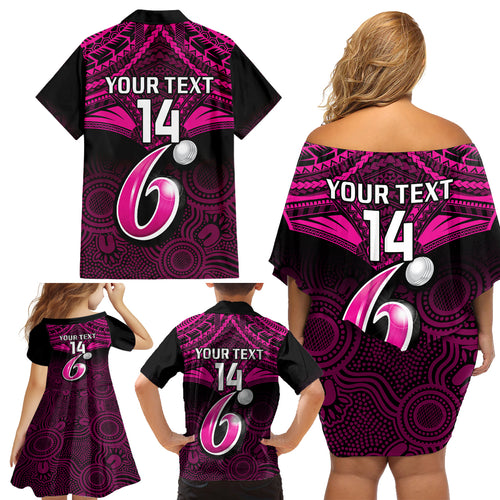 Custom Sydney Sixers Cricket Family Matching Off Shoulder Short Dress and Hawaiian Shirt 2023 Unique Indigenous Art Mix Polynesian Pattern LT14