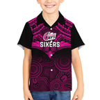 Custom Sydney Sixers Cricket Family Matching Off Shoulder Short Dress and Hawaiian Shirt 2023 Unique Indigenous Art Mix Polynesian Pattern LT14