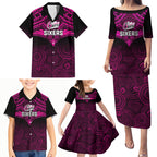 custom-sydney-sixers-cricket-family-matching-puletasi-dress-and-hawaiian-shirt-2023-unique-indigenous-art-mix-polynesian-pattern