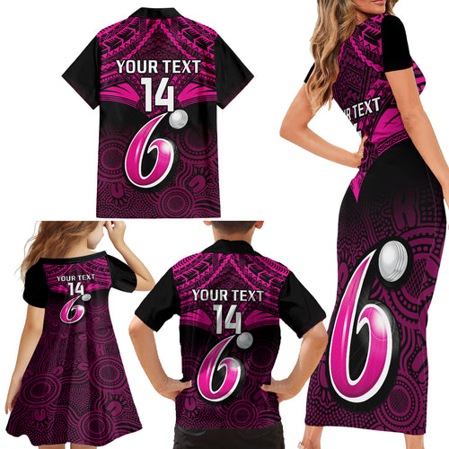 custom-sydney-sixers-cricket-family-matching-short-sleeve-bodycon-dress-and-hawaiian-shirt-2023-unique-indigenous-art-mix-polynesian-pattern