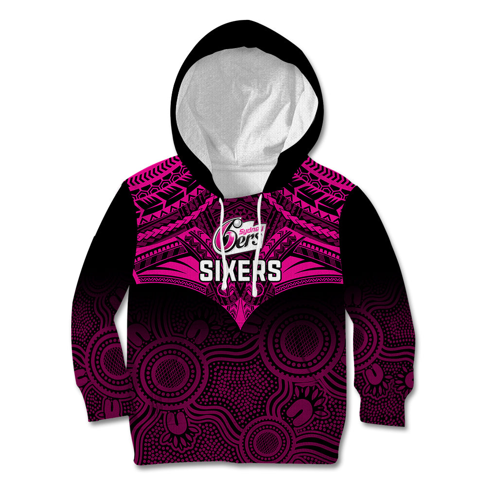 custom-sydney-sixers-cricket-kid-hoodie-2023-unique-indigenous-art-mix-polynesian-pattern