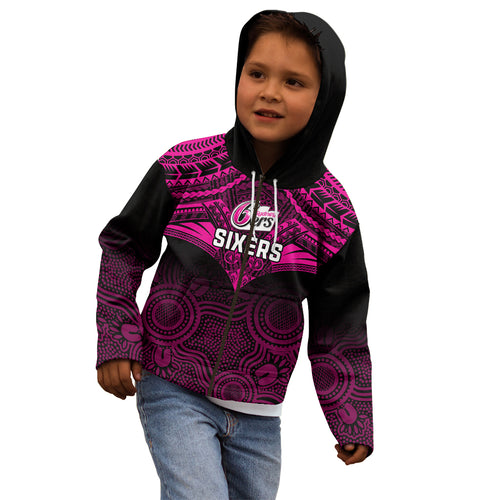custom-sydney-sixers-cricket-kid-hoodie-2023-unique-indigenous-art-mix-polynesian-pattern