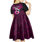 custom-sydney-sixers-cricket-kid-short-sleeve-dress-2023-unique-indigenous-art-mix-polynesian-pattern