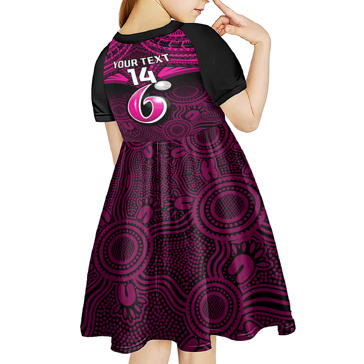 custom-sydney-sixers-cricket-kid-short-sleeve-dress-2023-unique-indigenous-art-mix-polynesian-pattern