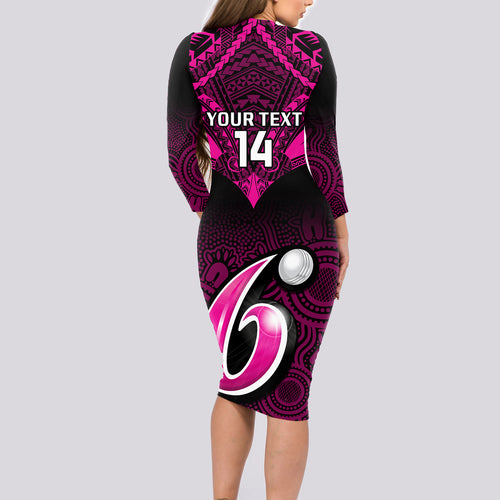 custom-sydney-sixers-cricket-long-sleeve-bodycon-dress-2023-unique-indigenous-art-mix-polynesian-pattern