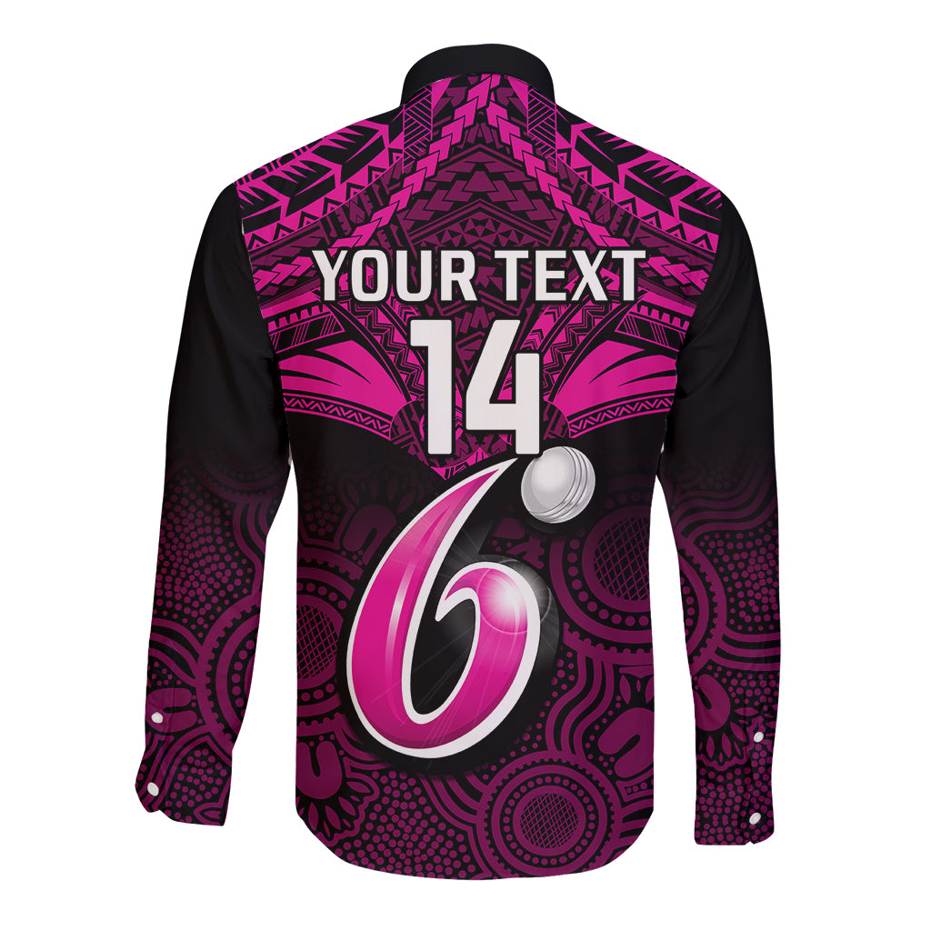 custom-sydney-sixers-cricket-long-sleeve-button-shirt-2023-unique-indigenous-art-mix-polynesian-pattern