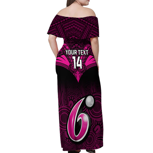 custom-sydney-sixers-cricket-off-shoulder-maxi-dress-2023-unique-indigenous-art-mix-polynesian-pattern
