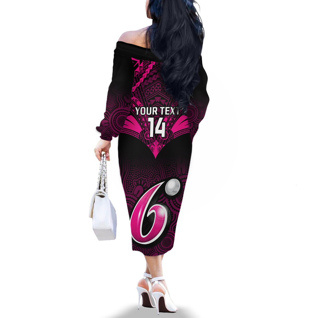 custom-sydney-sixers-cricket-off-the-shoulder-long-sleeve-dress-2023-unique-indigenous-art-mix-polynesian-pattern