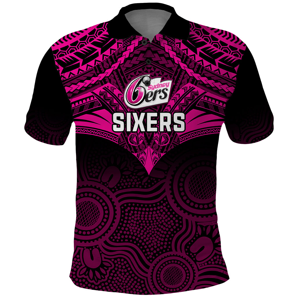 custom-sydney-sixers-cricket-polo-shirt-2023-unique-indigenous-art-mix-polynesian-pattern