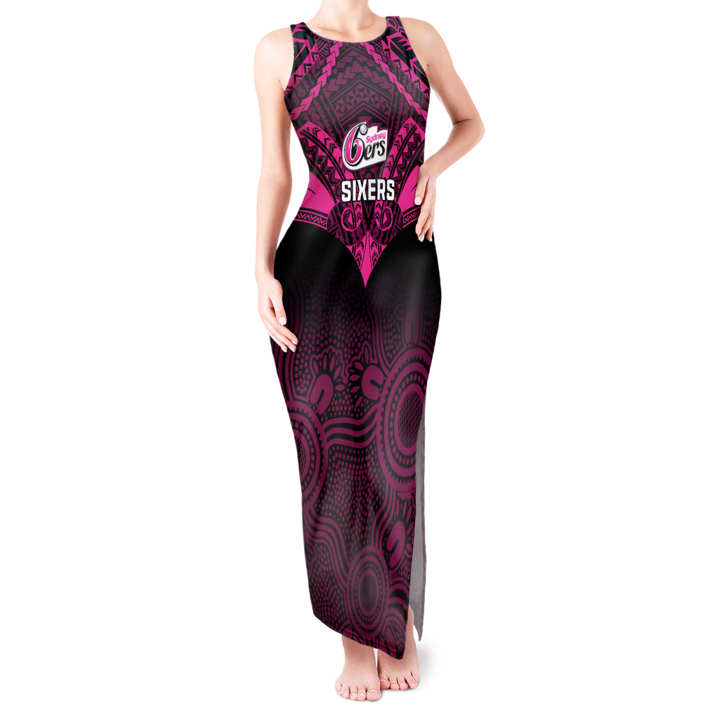 custom-sydney-sixers-cricket-tank-maxi-dress-2023-unique-indigenous-art-mix-polynesian-pattern