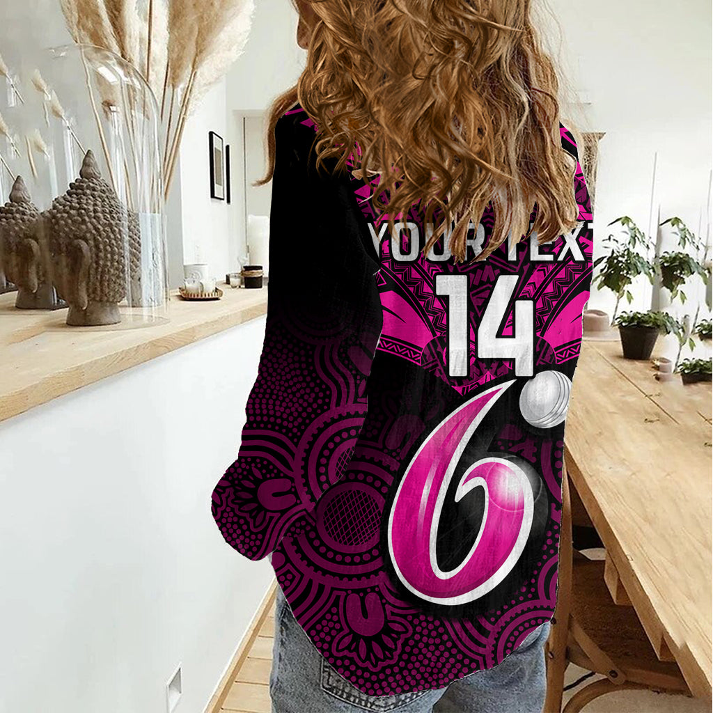 Custom Sydney Sixers Cricket Women Casual Shirt 2023 Unique Indigenous Art Mix Polynesian Pattern LT14