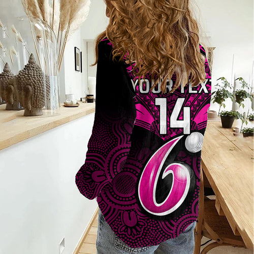 Custom Sydney Sixers Cricket Women Casual Shirt 2023 Unique Indigenous Art Mix Polynesian Pattern LT14