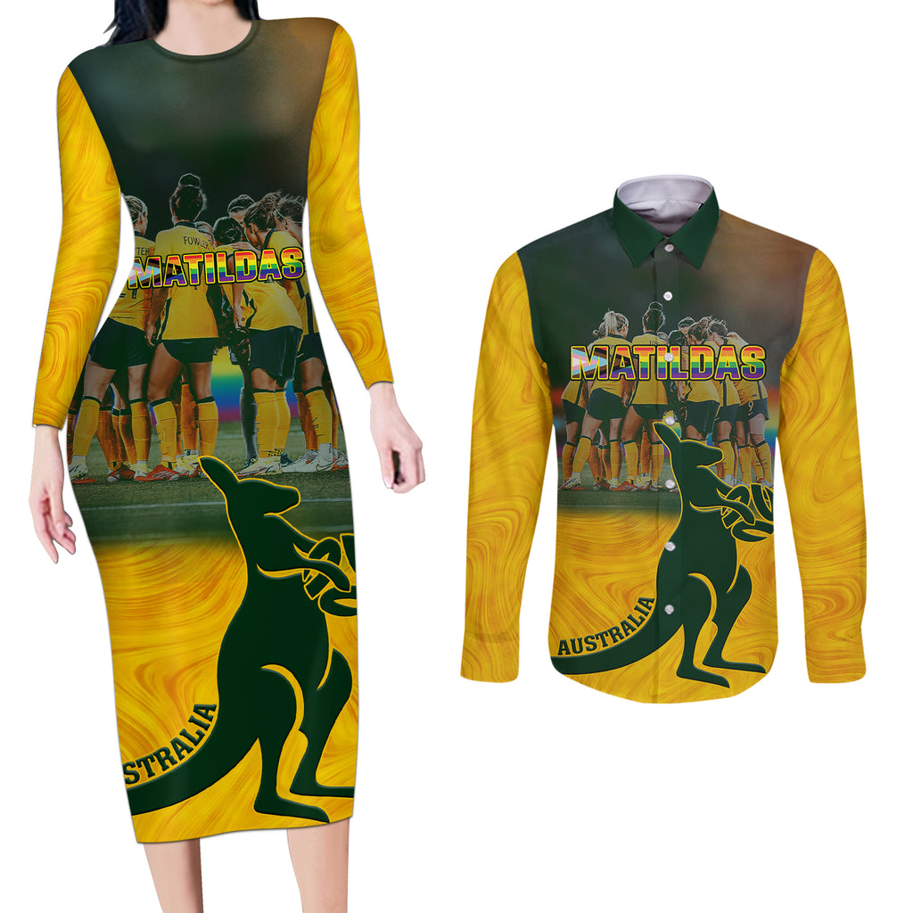 matildas-pride-couples-matching-long-sleeve-bodycon-dress-and-long-sleeve-button-shirts-lgbt-kangaroo-australian-proud