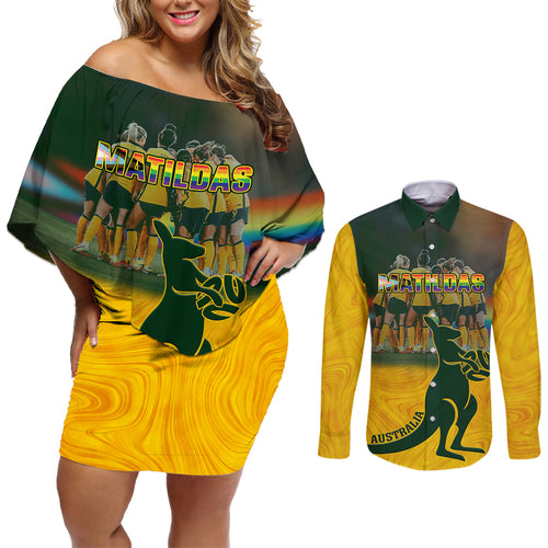 matildas-pride-couples-matching-off-shoulder-short-dress-and-long-sleeve-button-shirts-lgbt-kangaroo-australian-proud